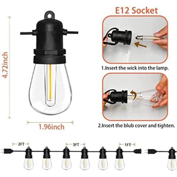 LED Outdoor String Lights, Waterproof Commercial Grade Heavy Duty Hanging Patio - Picture 2 of 6